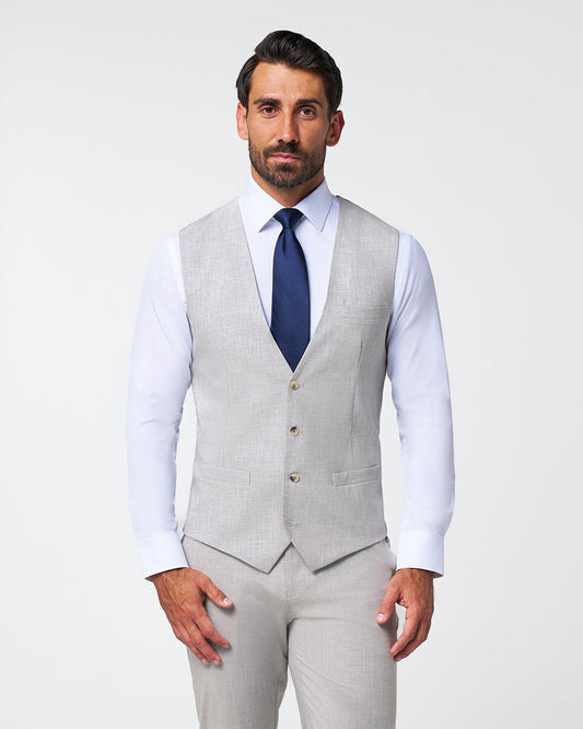 State & Liberty - Athletic Fit Stretch Suit Vest - Lightweight Heathered Light Grey