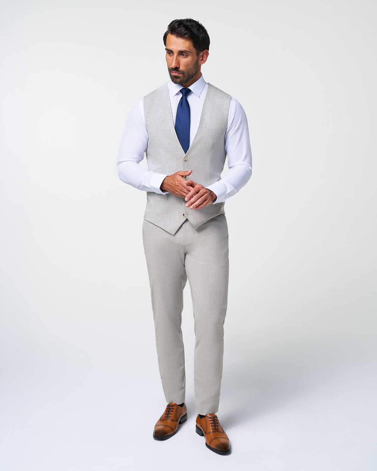 State & Liberty - Athletic Fit Stretch Suit Vest - Lightweight Heathered Light Grey