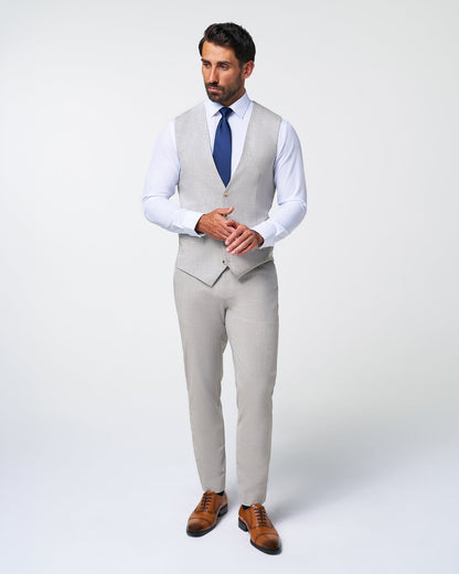 State & Liberty - Athletic Fit Stretch Suit Vest - Lightweight Heathered Light Grey