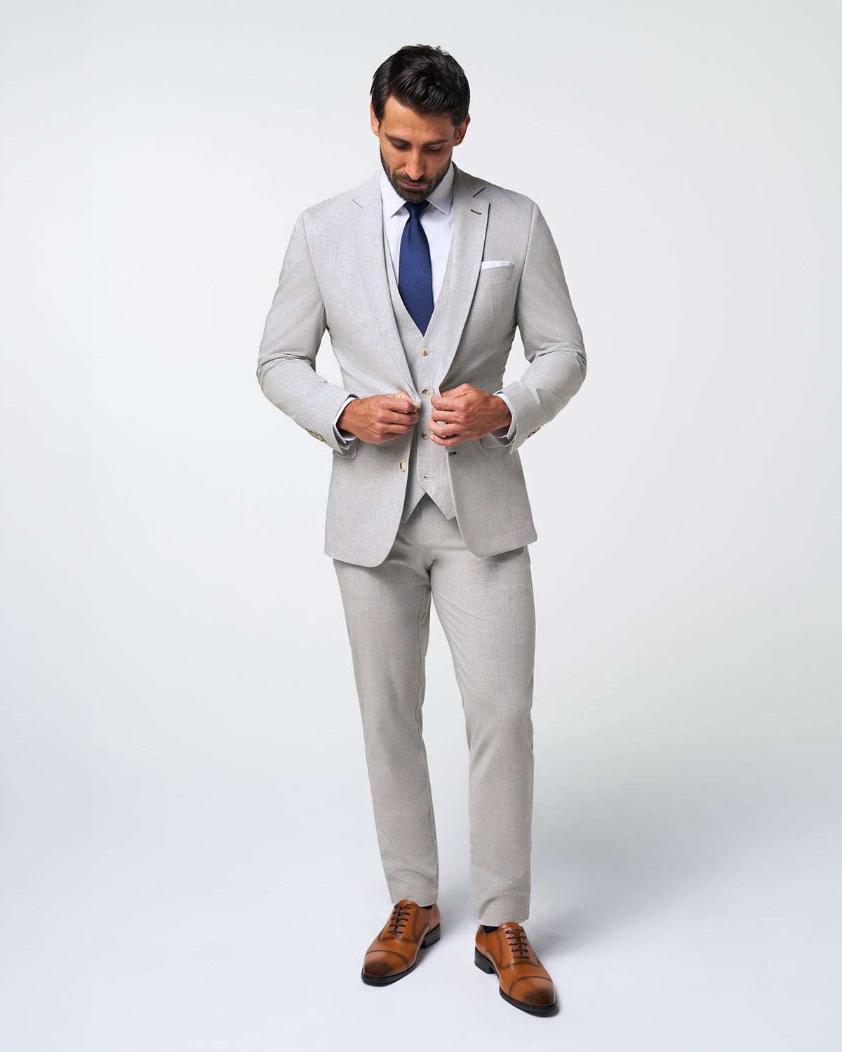 State & Liberty - Athletic Fit Stretch Suit Vest - Lightweight Heathered Light Grey