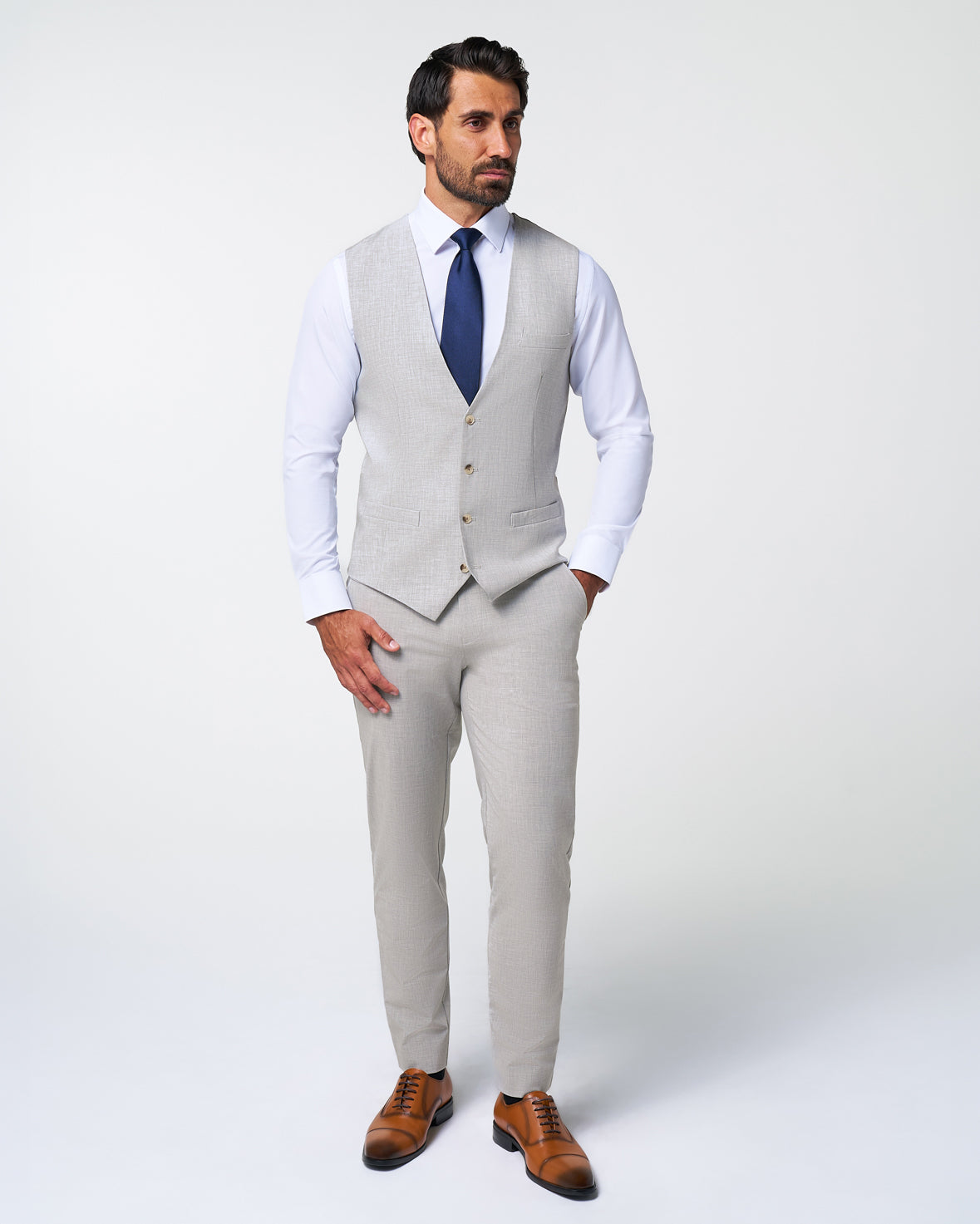 State & Liberty - Athletic Fit Stretch Suit Vest - Lightweight Heathered Light Grey
