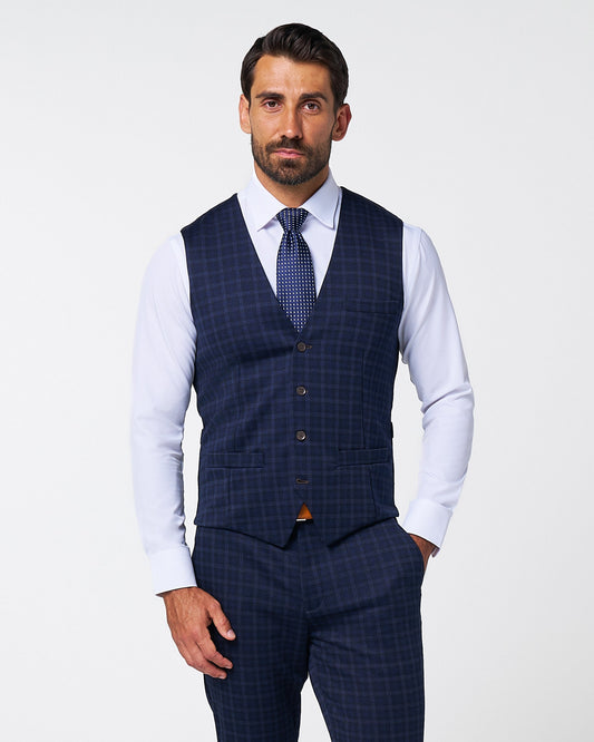 State & Liberty - Athletic Fit Stretch Suit Vest - Blue Plaid