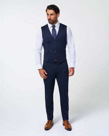 State & Liberty - Athletic Fit Stretch Suit Vest - Blue Plaid
