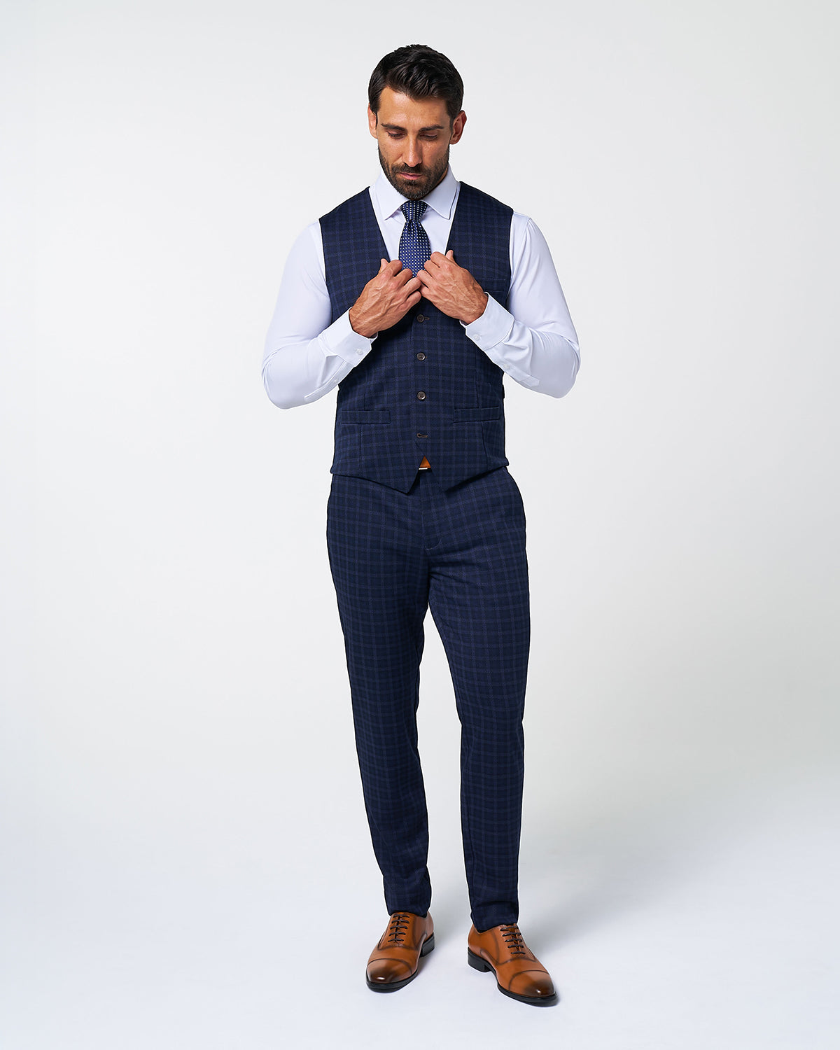 State & Liberty - Athletic Fit Stretch Suit Vest - Blue Plaid