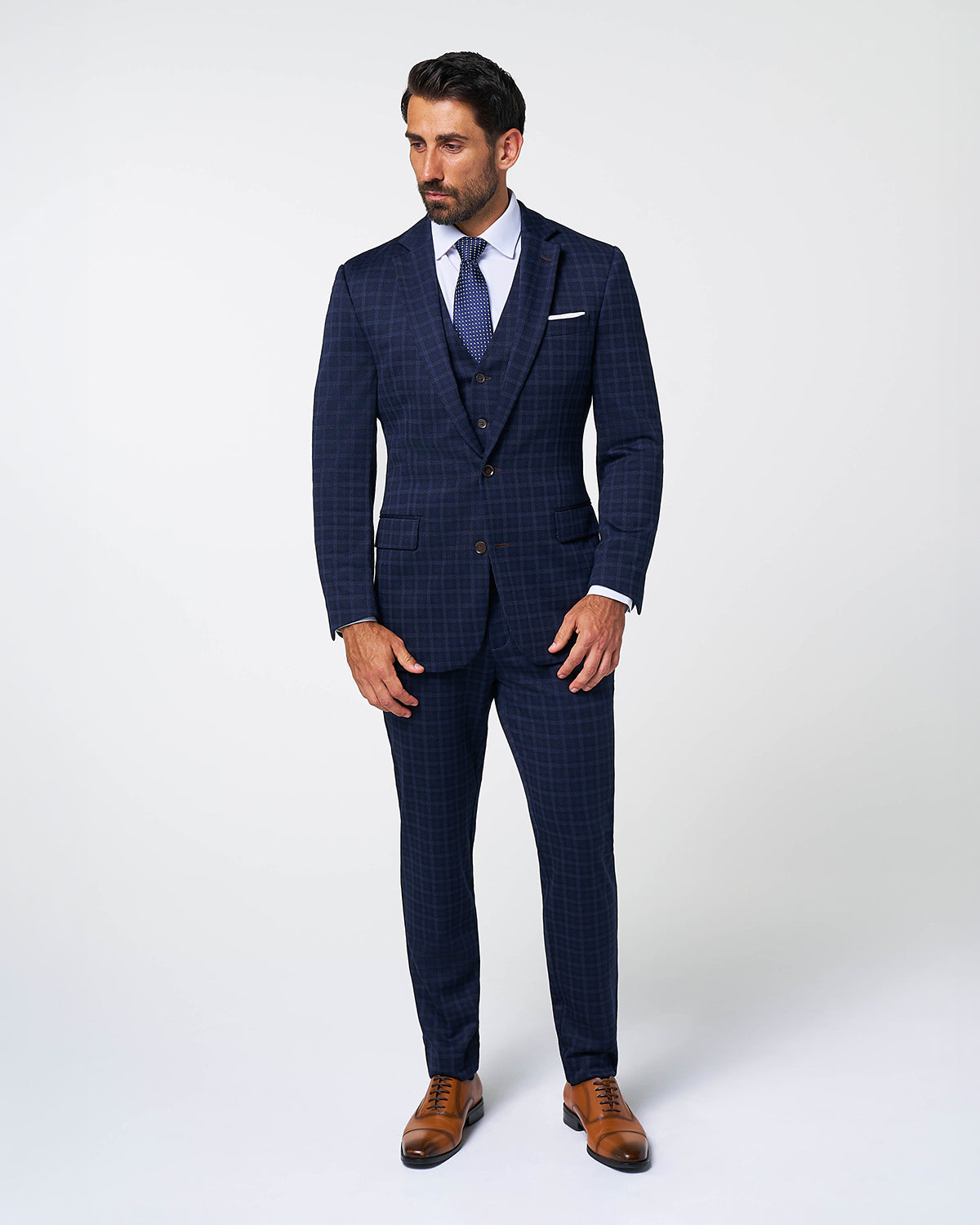 State & Liberty - Athletic Fit Stretch Suit Vest - Blue Plaid