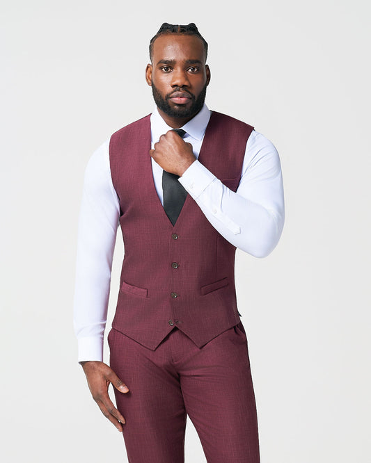 State & Liberty - Athletic Fit Stretch Suit Vest - Heathered Maroon