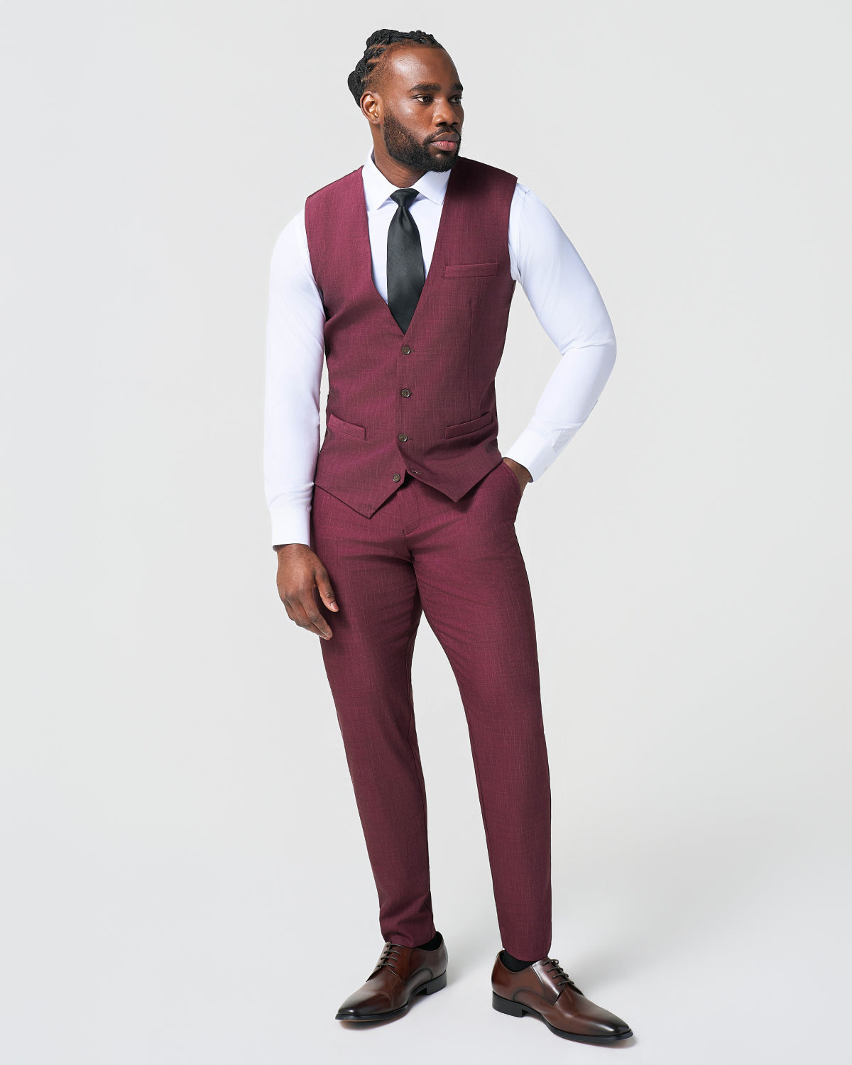 State & Liberty - Athletic Fit Stretch Suit Vest - Heathered Maroon
