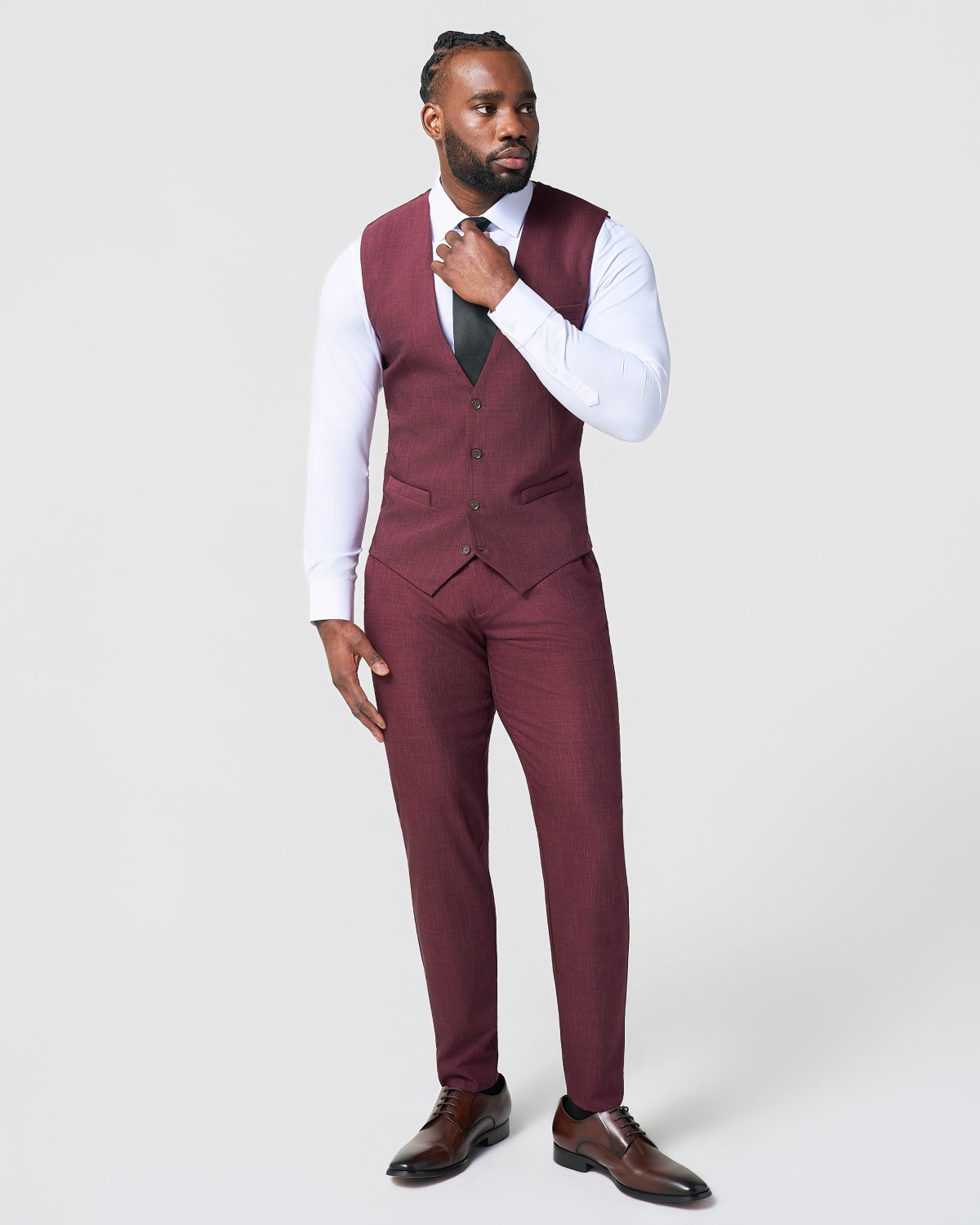 State & Liberty - Athletic Fit Stretch Suit Vest - Heathered Maroon
