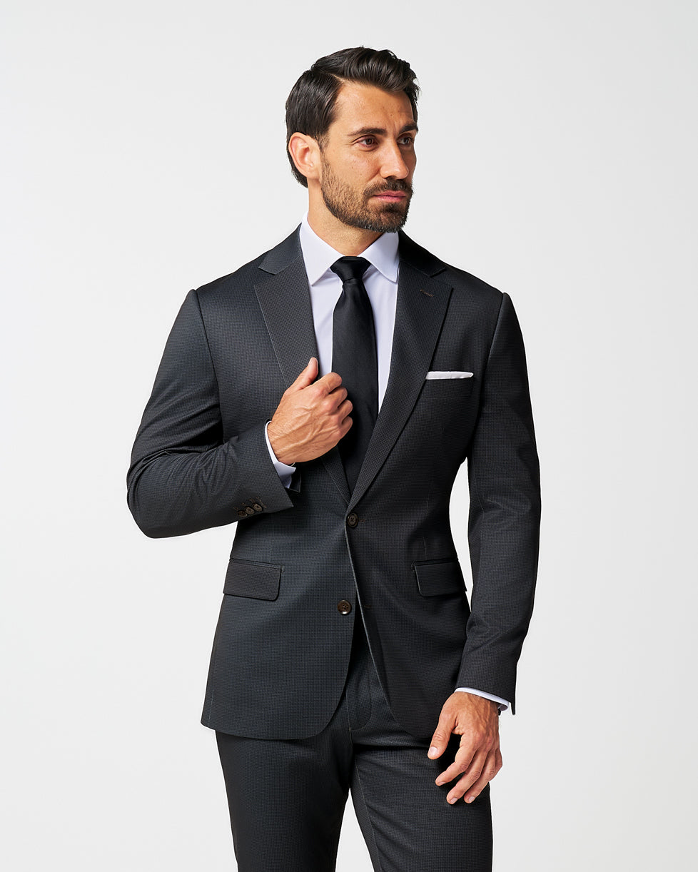 State & Liberty - Athletic Fit Stretch Blazer - Charcoal Microcheck