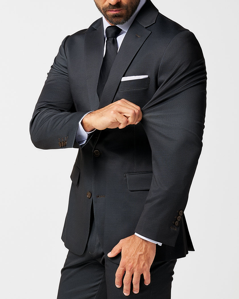 State & Liberty - Athletic Fit Stretch Blazer - Charcoal Microcheck