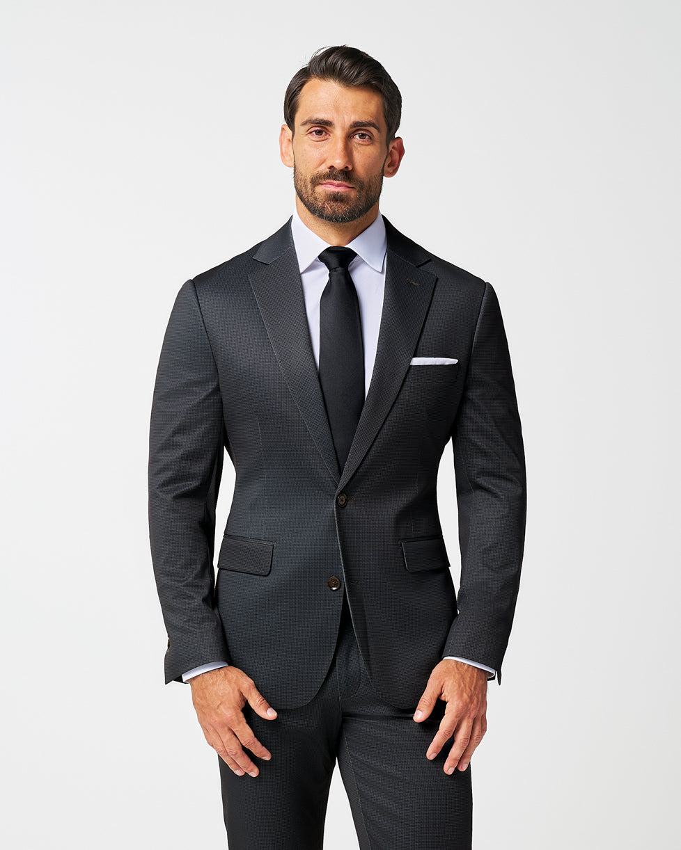 State & Liberty - Athletic Fit Stretch Blazer - Charcoal Microcheck