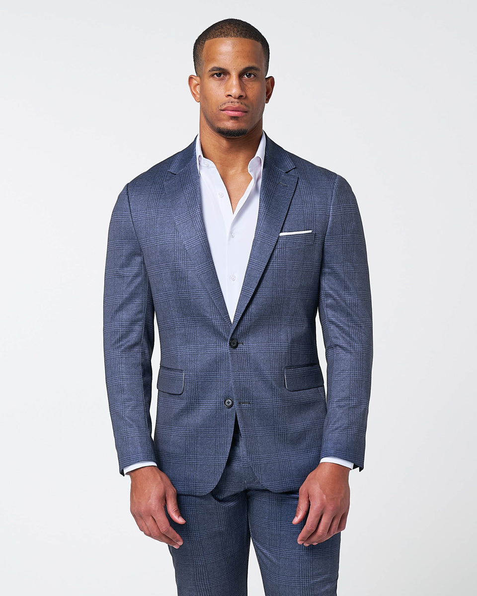 State & Liberty - Athletic Fit Stretch Blazer - Storm Blue & Navy Plaid