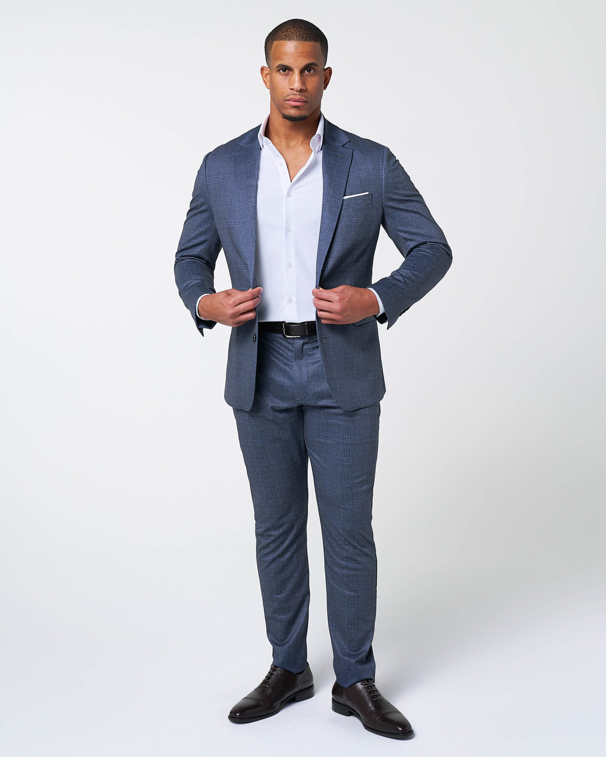 State & Liberty - Athletic Fit Stretch Blazer - Storm Blue & Navy Plaid