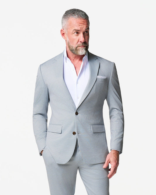 State & Liberty - Athletic Fit Stretch Blazer - Grey Houndstooth Microcheck
