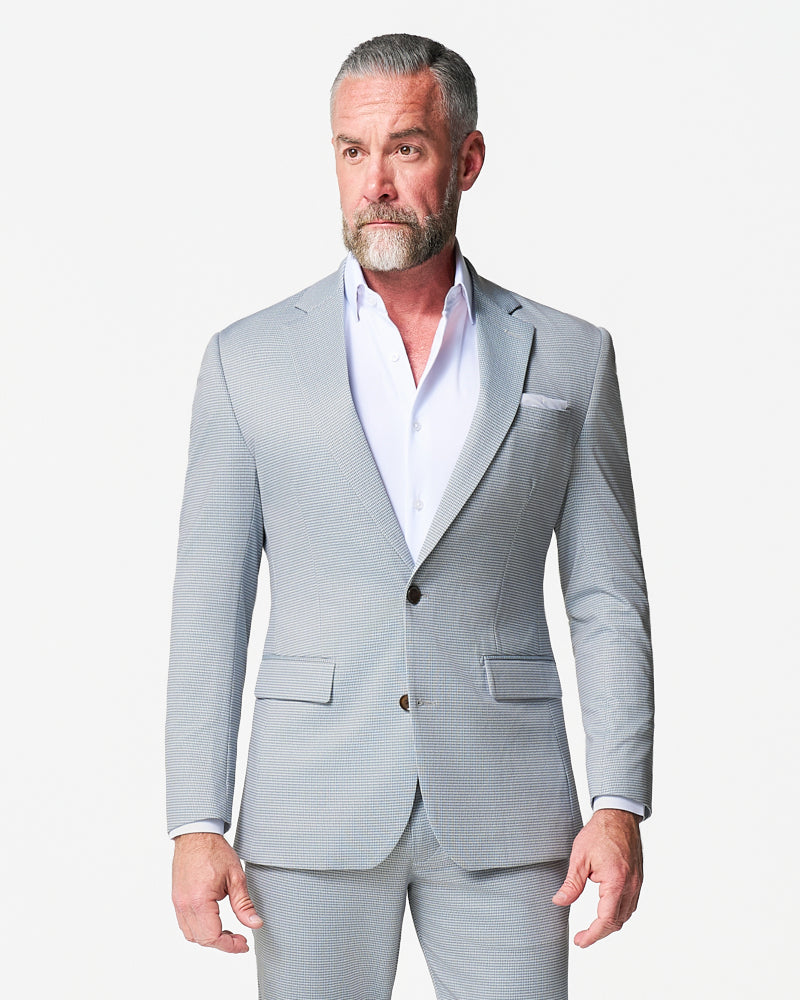State & Liberty - Athletic Fit Stretch Blazer - Grey Houndstooth Microcheck