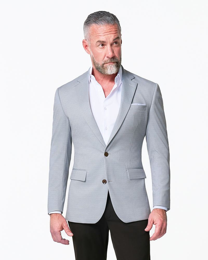 State & Liberty - Athletic Fit Stretch Blazer - Grey Houndstooth Microcheck