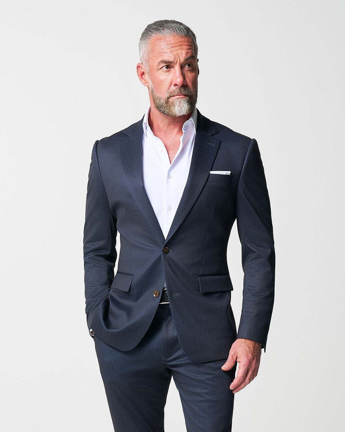 State & Liberty - Athletic Fit Stretch Blazer - Knit Blue Chalk Stripe