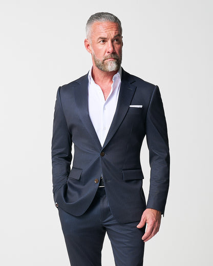 State & Liberty - Athletic Fit Stretch Blazer - Knit Blue Chalk Stripe
