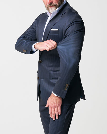 State & Liberty - Athletic Fit Stretch Blazer - Knit Blue Chalk Stripe
