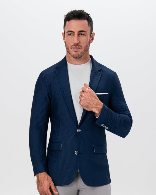 State & Liberty - Athletic Fit Stretch Blazer - Navy Seersucker