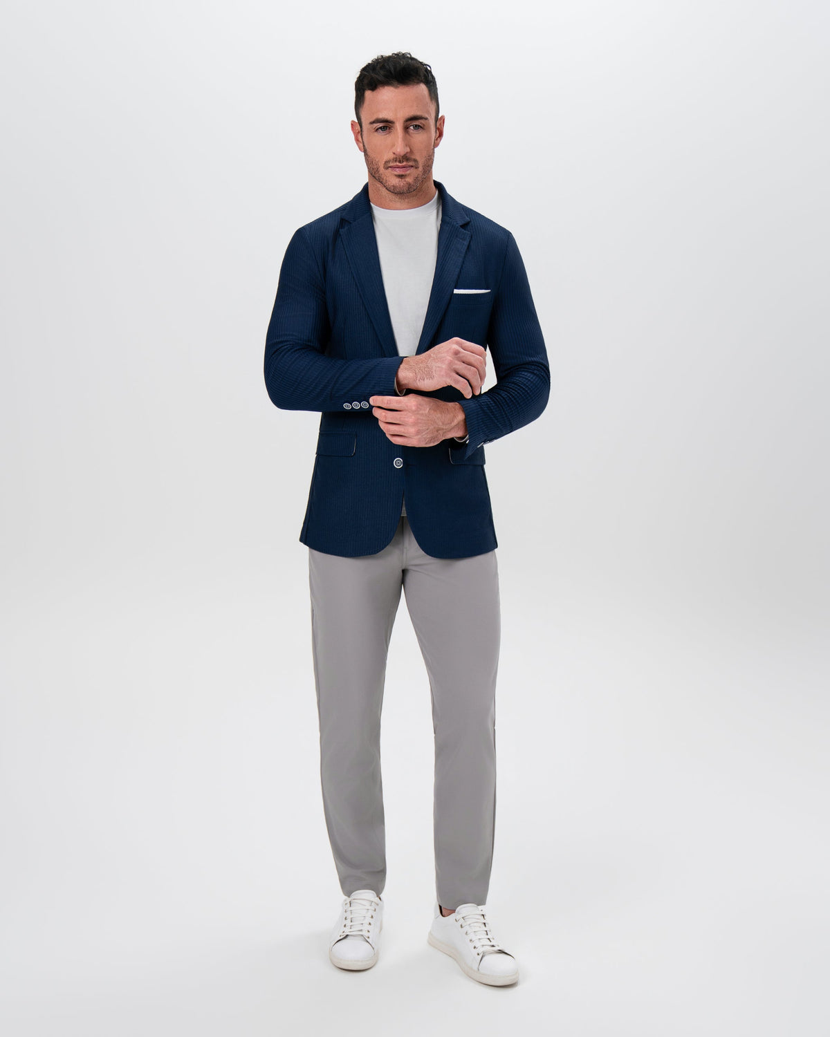 State & Liberty - Athletic Fit Stretch Blazer - Navy Seersucker