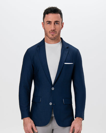 State & Liberty - Athletic Fit Stretch Blazer - Navy Seersucker