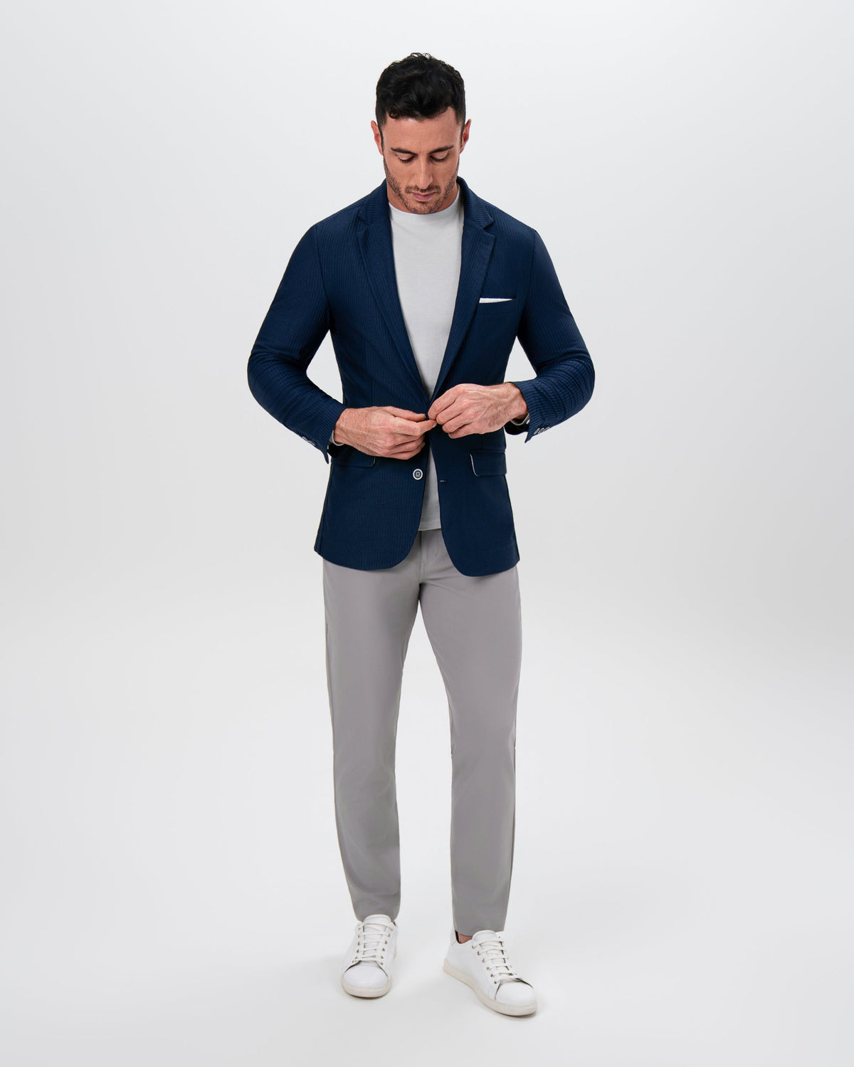 State & Liberty - Athletic Fit Stretch Blazer - Navy Seersucker