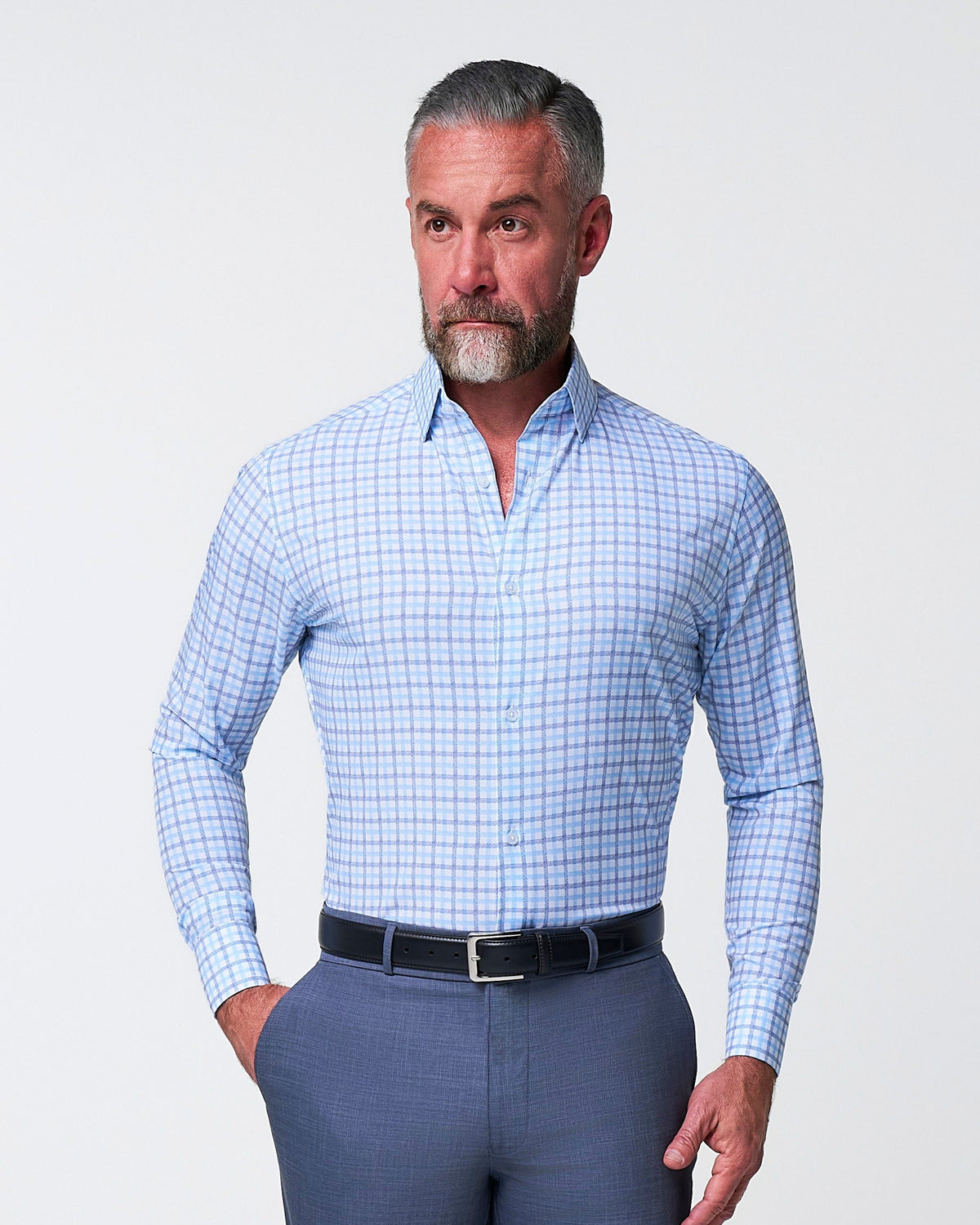 State & Liberty - "The Sidney" Light Blue, White & Navy Faded Check
