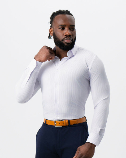State & Liberty - "The Fairmont" White with Lavender Mid-Stripe