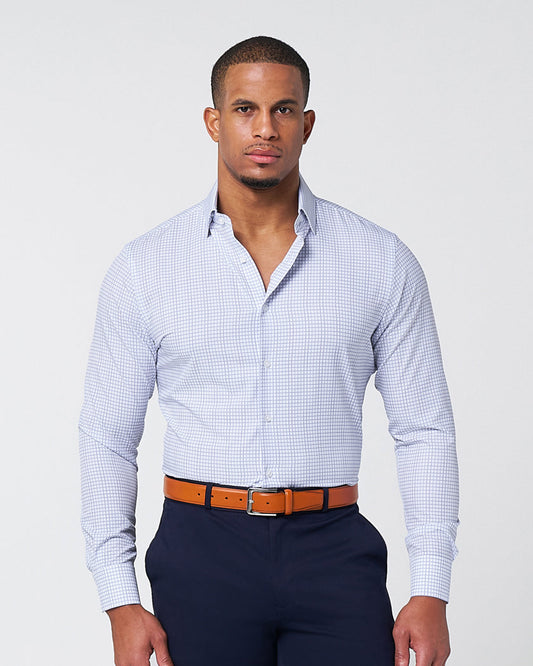 State & Liberty - "The Baxter" Blue Mini Line Patterned Windowpane