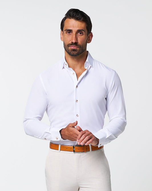 State & Liberty - "The Leonardo" Solid White With Tortoise Shell Buttons