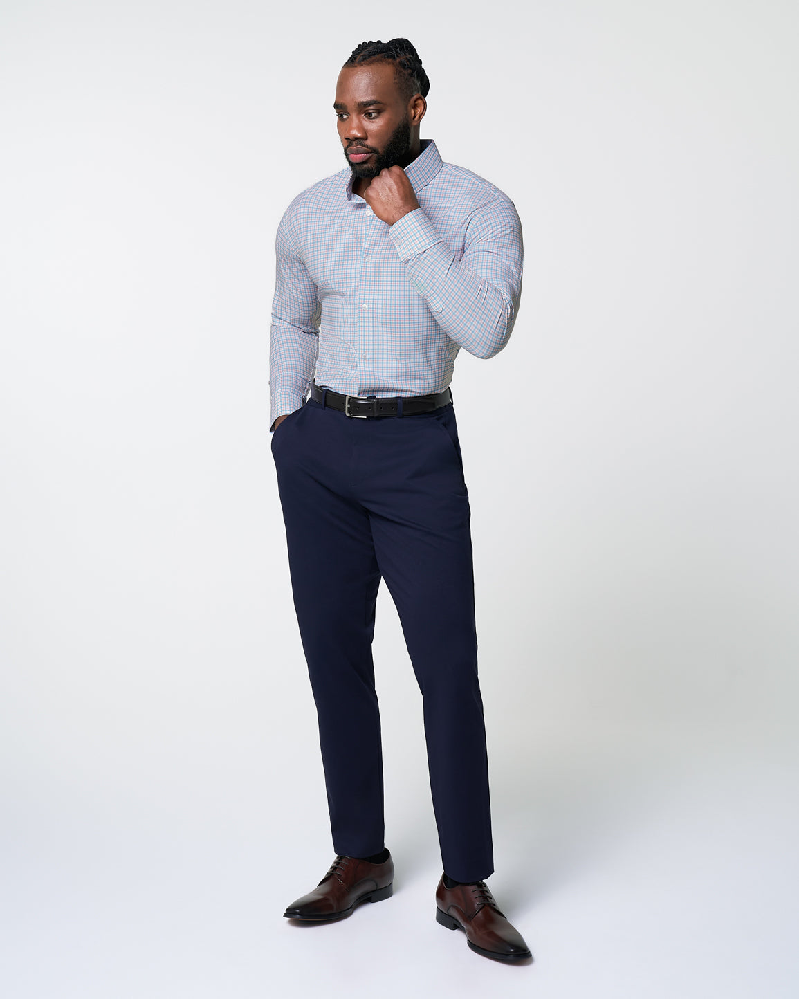 State & Liberty - "The Dimitri" Blue Plaid With Orange Windowpane