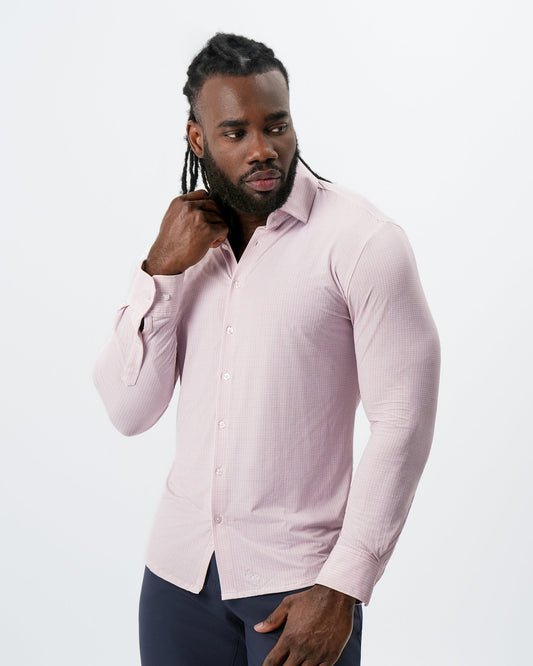 State & Liberty - "The Portland" Sport Shirt - Light Pink with Light Blue Mini Check