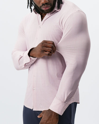 State & Liberty - "The Portland" Sport Shirt - Light Pink with Light Blue Mini Check