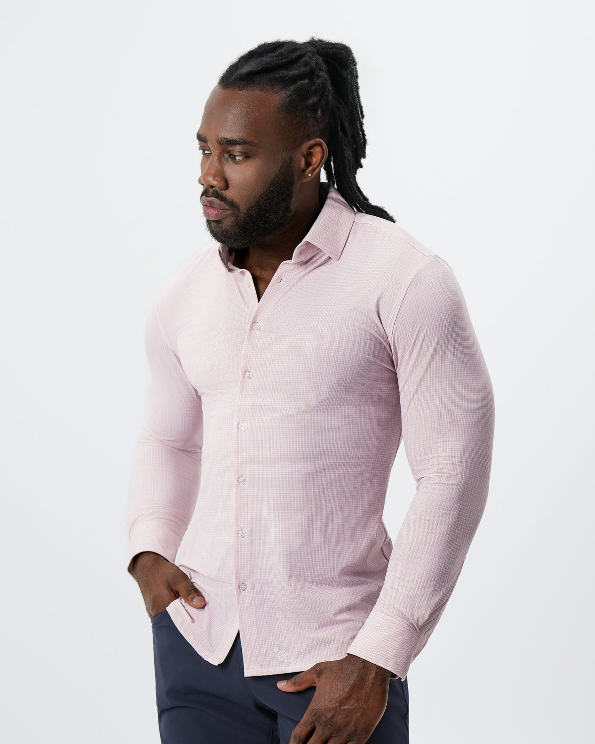 State & Liberty - "The Portland" Sport Shirt - Light Pink with Light Blue Mini Check