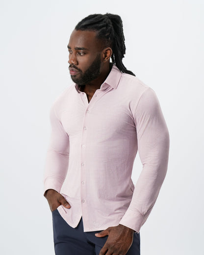 State & Liberty - "The Portland" Sport Shirt - Light Pink with Light Blue Mini Check