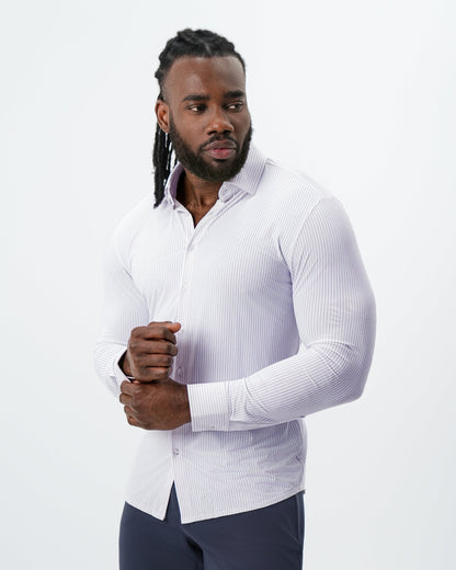 State & Liberty - "The Arlington" Sport Shirt - White with Lilac Stripe