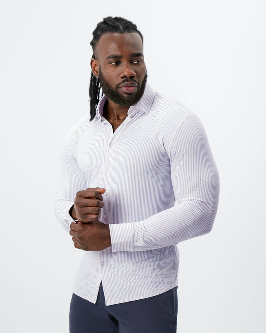 State & Liberty - "The Arlington" Sport Shirt - White with Lilac Stripe