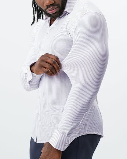State & Liberty - "The Arlington" Sport Shirt - White with Lilac Stripe