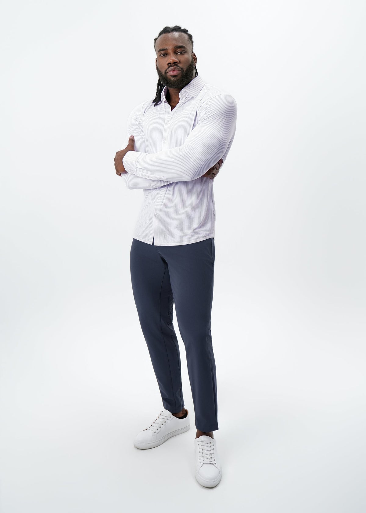 State & Liberty - "The Arlington" Sport Shirt - White with Lilac Stripe