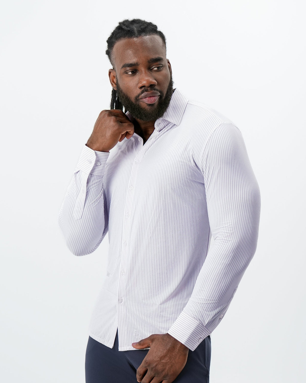 State & Liberty - "The Arlington" Sport Shirt - White with Lilac Stripe