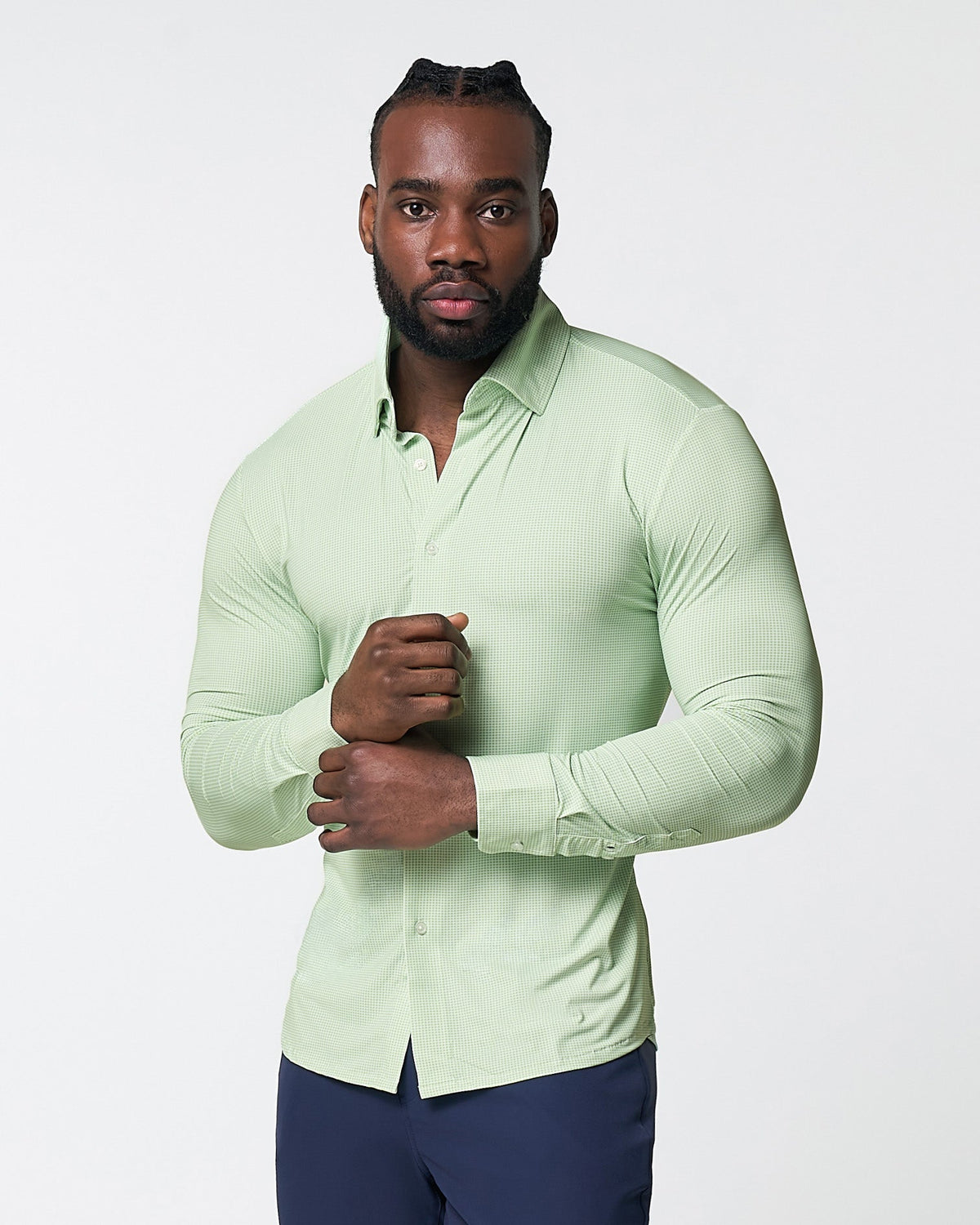 State & Liberty - "The Labonte" Sport Shirt - Green & Turquoise Mini Check