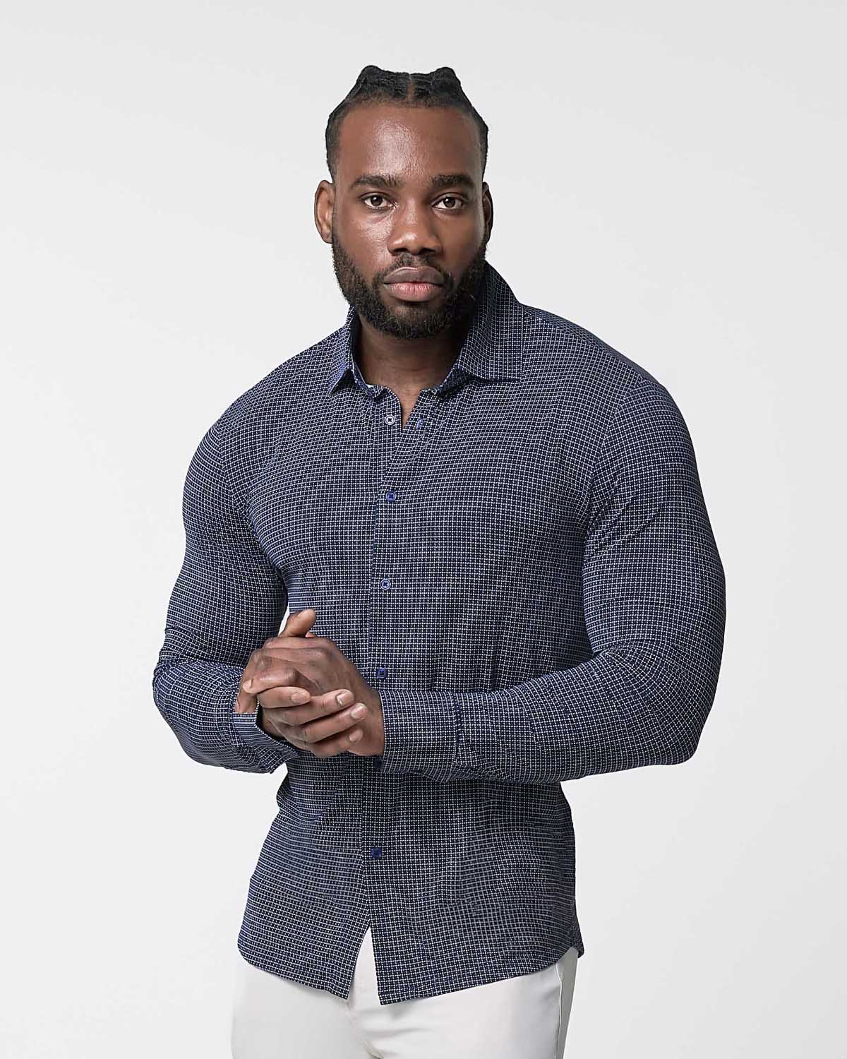State & Liberty - "The Eisenhower" Sport Shirt - Navy With White Grid