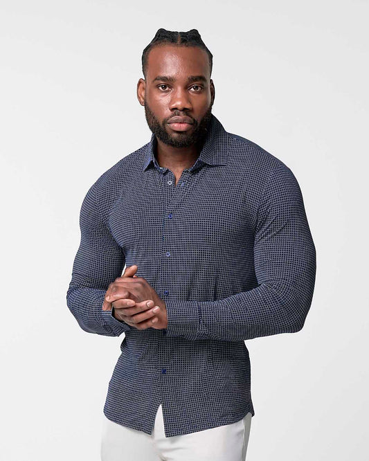 State & Liberty - "The Eisenhower" Sport Shirt - Navy With White Grid