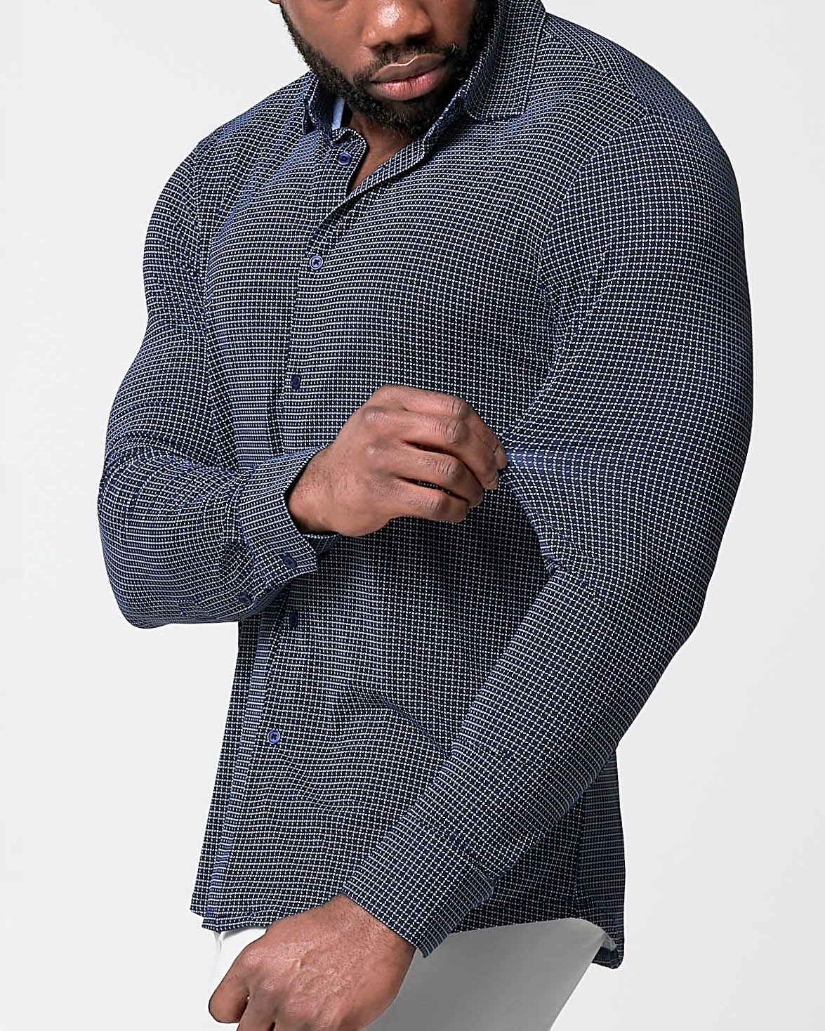 State & Liberty - "The Eisenhower" Sport Shirt - Navy With White Grid