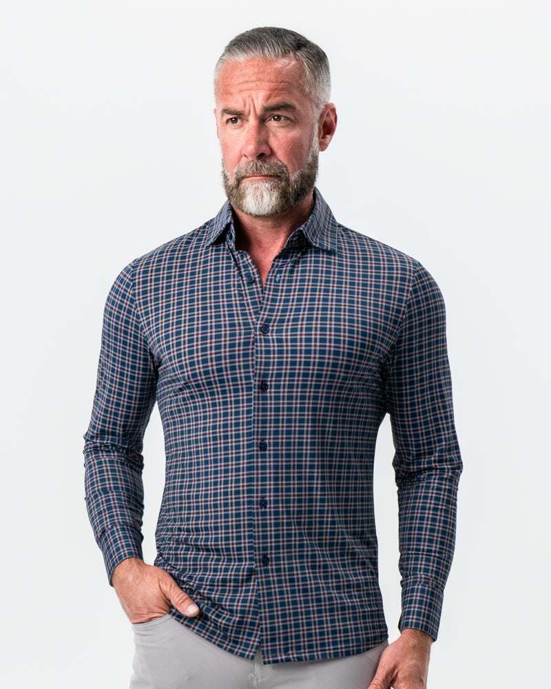 State & Liberty - "The Spencer" Sport Shirt - Maroon, Navy, & White Plaid
