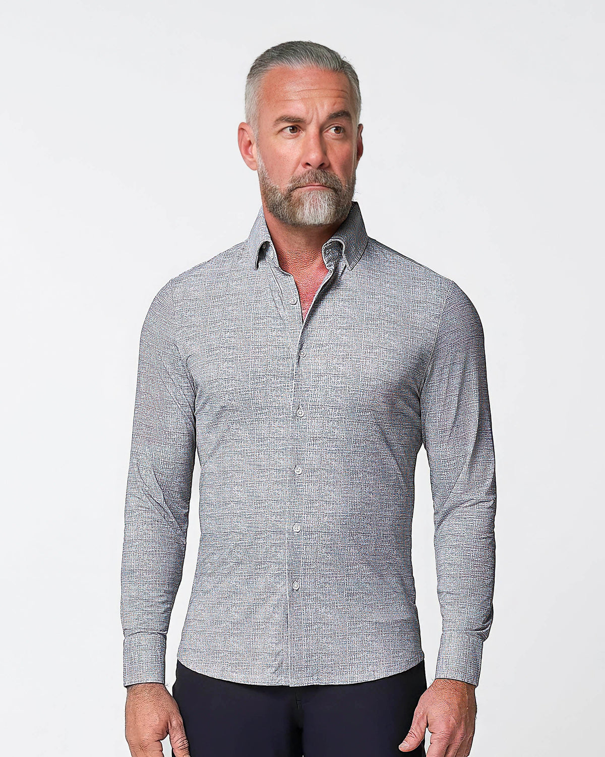 State & Liberty - "The Rolo" Sport Shirt - Light Grey Printed Linen