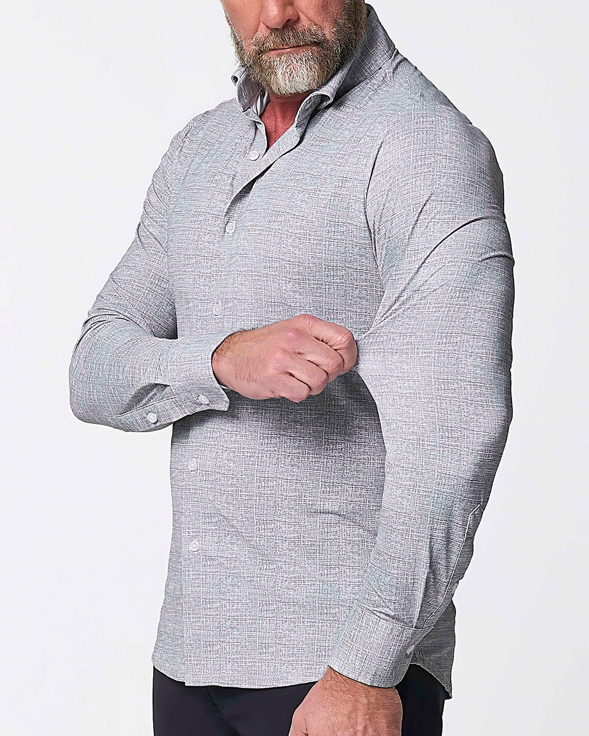 State & Liberty - "The Rolo" Sport Shirt - Light Grey Printed Linen