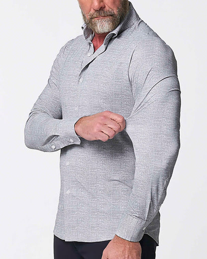 State & Liberty - "The Rolo" Sport Shirt - Light Grey Printed Linen