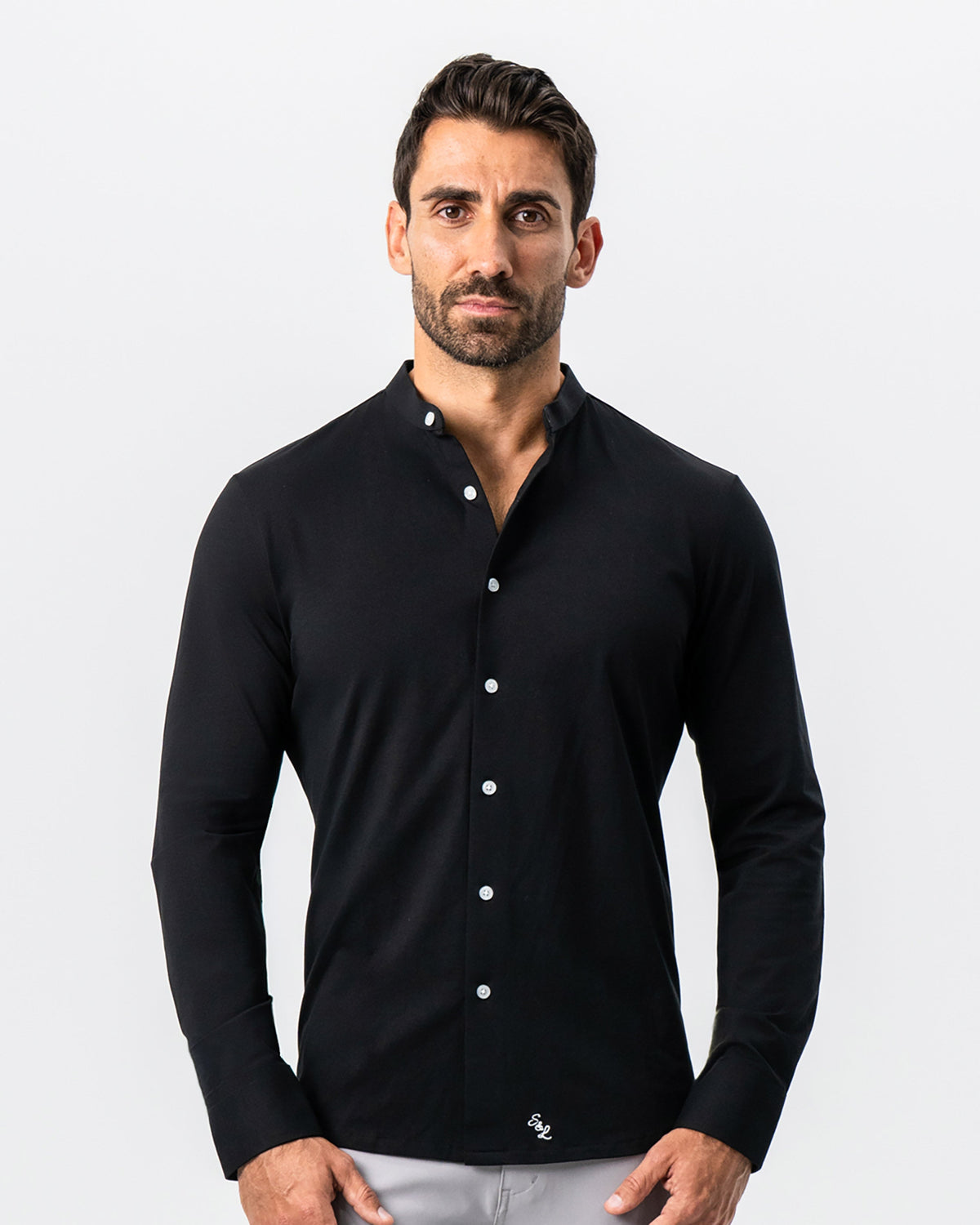 State & Liberty - Banded Collar Button Down - Black